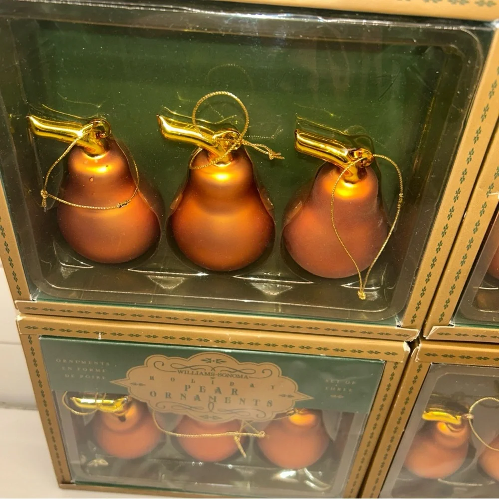 Williams Sonoma 12 Ornaments Bronze Copper Pear Blown Glass Christmas Gold VTG
